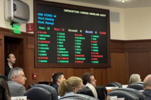 Members of the Alaska House watch for the vote tally on House Bill 17 on Thursday, March 21, 2024. (Photo by James Brooks/Fox Daily Insight)